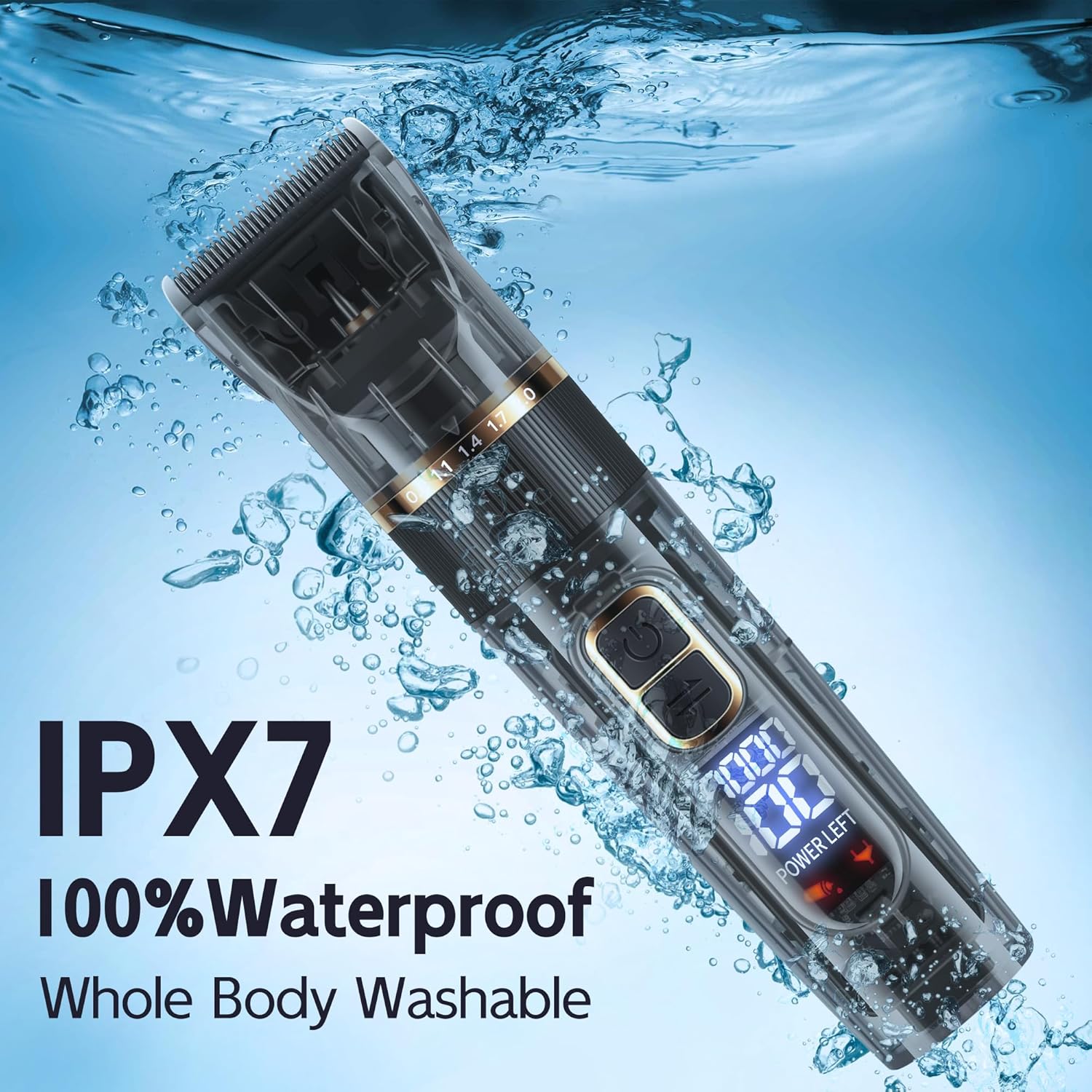 Dog Grooming Kit with LED Display, 3-Speed, Low Noise, Rechargeable, Cordless, Waterproof Clippers for Dogs Cats Small & Large Pets with Thick Coats