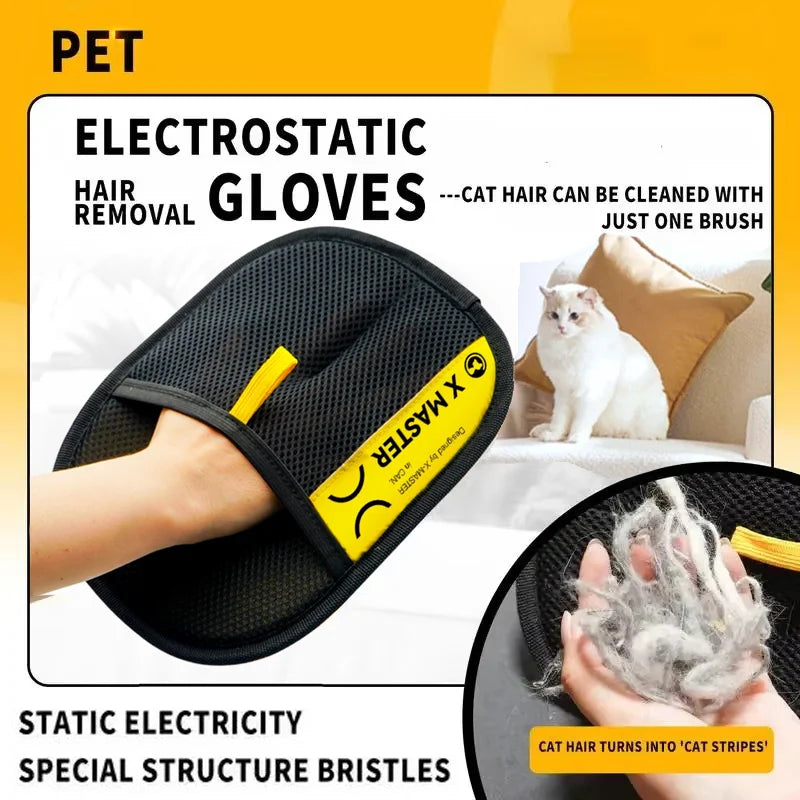 Pet Hair Remover Gloves Electrostatic for Cats Dogs, Reusable Washable Grooming Glove with 2-In-1 Lint Roller Brush - Safe Non-T